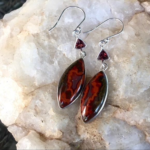 MOROCCAN AGATE & GARNET sterling silver earrings NWT - Picture 1 of 6